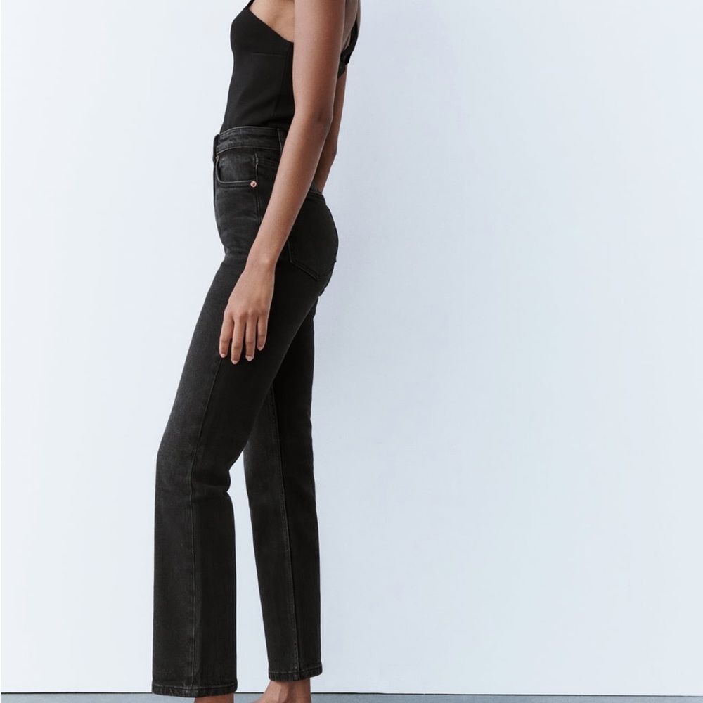 Zara black high rise straight flair jeans